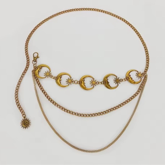 Vintage Brass Gold Moon Chain Belt